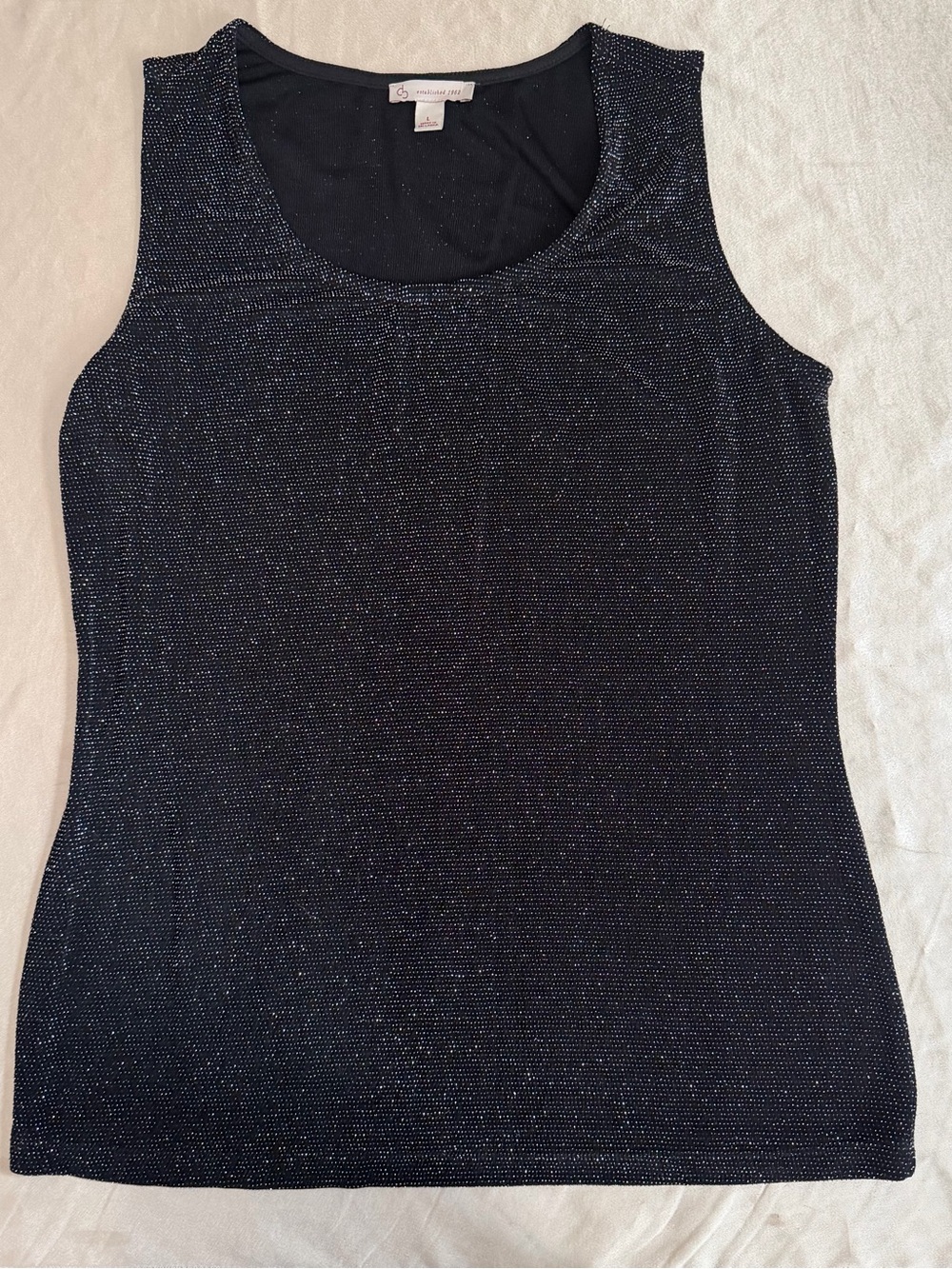 Dressbarn Tank Top Size L Black Sparkle Sleeveless Glitter Shimmer Shirt
